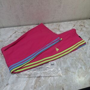 Adidas Slim Fit Flared Leg Fuchsia Leggings/Joggers with Blue and Lime NWT MED